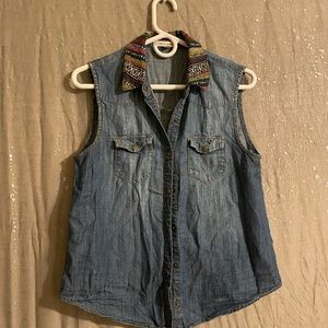 life In Progress jean vest collar detail